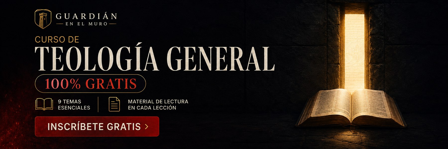 Curso de Teología General — 100% gratis. 9 temas esenciales con material de lectura en cada lección. Inscríbete gratis.